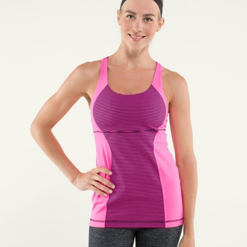 Lululemon Energy Tank Built-In Bra Hyper Stripe Raspberry Plum Size 4/6